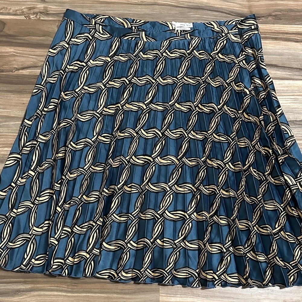 Mango Pleated Satin Finish Geometric Rope Printed Maxi Skirt Size 4x Side Zip